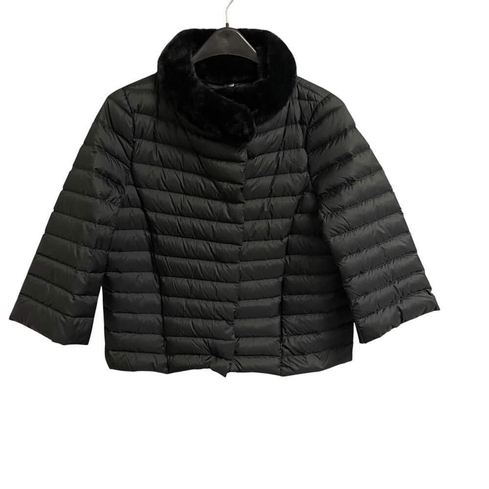 J. McLaughlin Black Faux Fur Collar Down Fill Puffer Jacket Small Neutral Winter